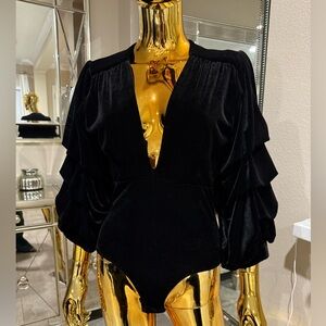 Misa Los Angeles Black Ruffled Bodysuit